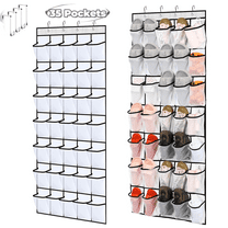 Hanging Shoe Organizer,Over the Door Shoe Organizer,35 Large Breathable Mesh Pockets, Space Saving Hanging Storage Holder with 4 Metal Hooks