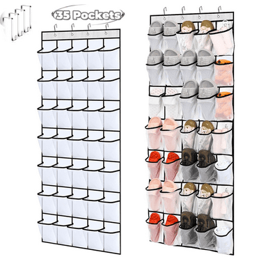 Hanging Shoe Organizer,Over the Door Shoe Organizer,35 Large Breathable Mesh Pockets, Space Saving Hanging Storage Holder with 4 Metal Hooks