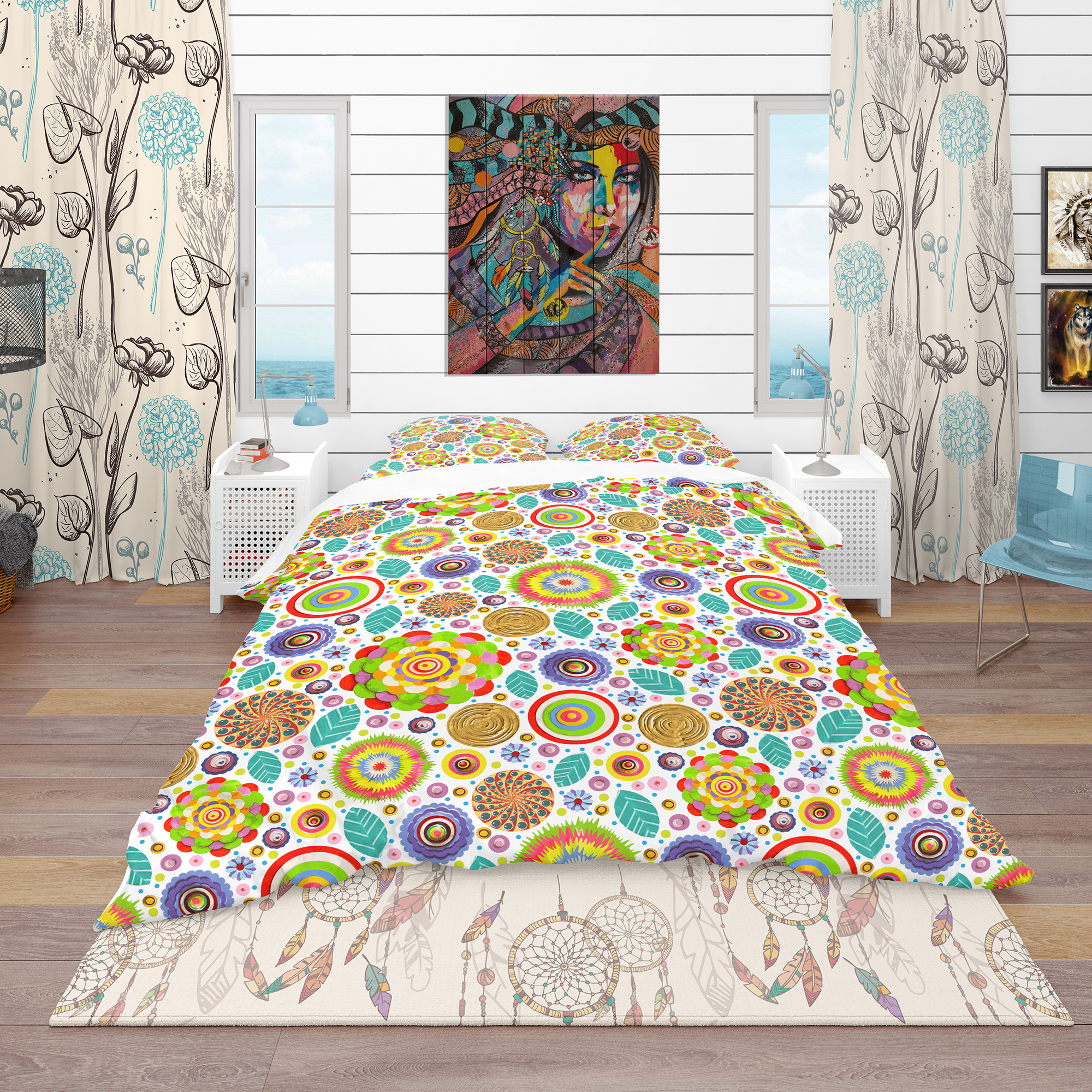 Designart 'Fashionable Flowers Pattern' Bohemian & Eclectic Duvet Cover Set