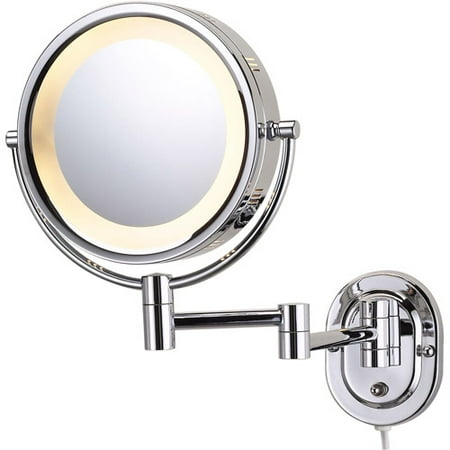 Jerdon HL65CD 8-Inch Lighted Direct Wire Wall Mount Makeup Mirror with 5x Magnification, Chrome