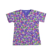 Landau Women's V-Neck Garden Party Iris Print Tunic Scrub Top, Style 8219