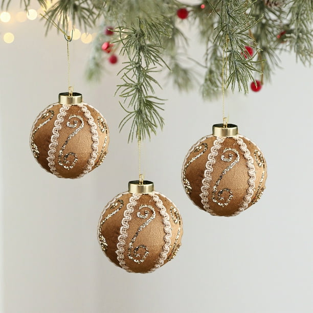 Bolas De Espuma Bola de espuma color café con polvo dorado glutinoso, adorno colgante de tela de alta gama para árbol de Navidad, 8 cm, 1 unidad Rkxzt