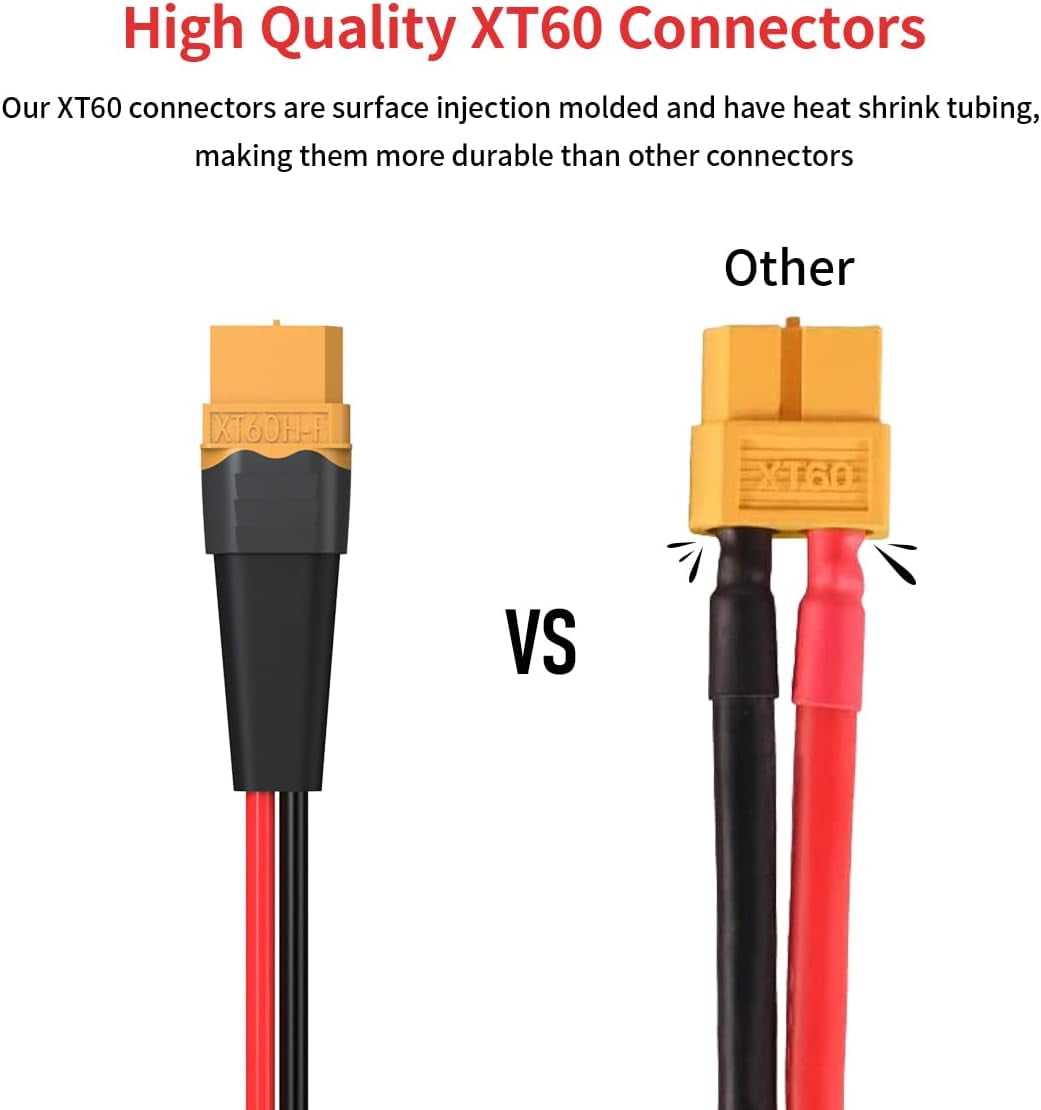 CoolStuff 10AWG 2FT XT60 Extension Cable 2 6 10 20 35 50 75 100FT XT60 Female to Male Connector for RC Battery Portable Power Station Solar Panel(2FT)