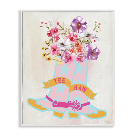 Stupell Industries Yee Haw Floral Cowgirl Plants & Flowers Painting White Framed Art Print Wall Art, 11 x 14