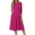 thumbnail image 2 of Huankd Dress for Women 3/4 Sleeve Crew Neck Pockets Vintage A-Line Swing Midi Dresses Dark Purple 3XL, 2 of 5