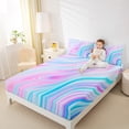 thumbnail image 4 of Feelyou Teens Dreamy Artwork Queen Sheet Sets, Modern Fashion Stripes Flat Sheet, Blue Pink Abstract Queen Fitted Sheet, Luxury Bedroom Decor, 4pcs, 4 of 7