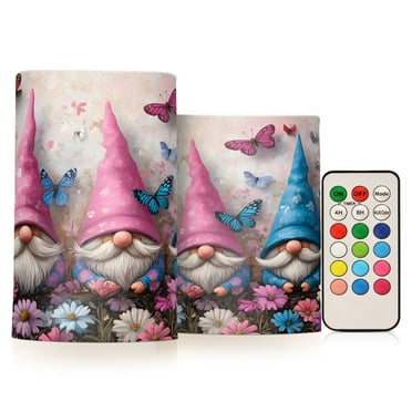 ALAZA Gnomes and Butterfly 2 PCs LED Flickering Flameless Candles with Remote Timer Battery Operated Candle