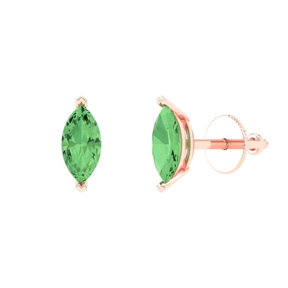 1 ct Push-Back Stud Earrings for Women | 8x4mm Marquise Cut Simulated Green Diamond | 18K Rose Gold