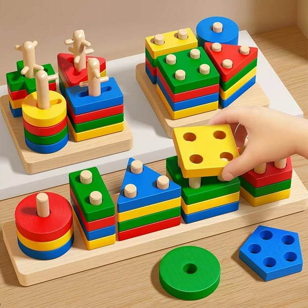 Rompecabezas Montessori de madera para niños juguetes educativos de aprendizaje juegos de desarrollo 1 2 3 años bloques de forma geométrica rompecabezas iq