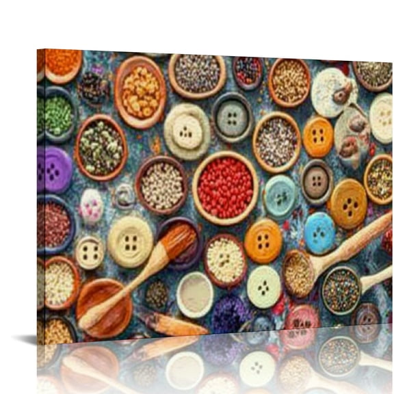 ZFLMY Kitchen wall decoration spoon and spice canvas art, color composition canvas print dining room decoration, vintage condiment picture farmhouse kitchen 16x12in
