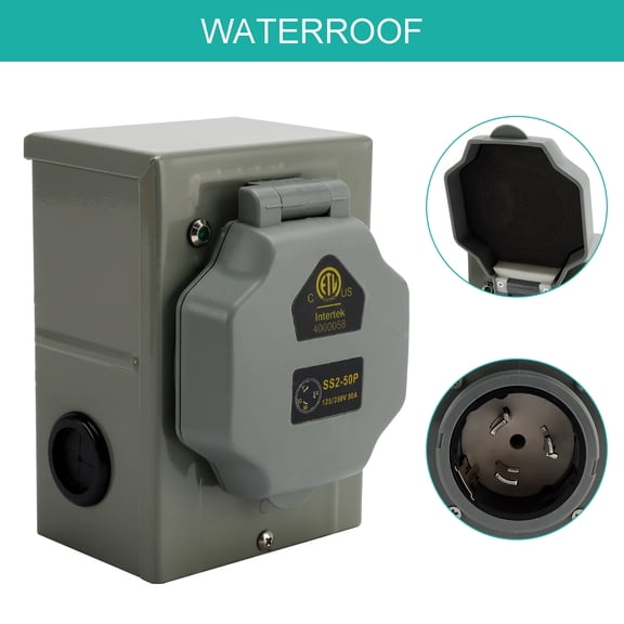 RV 50 Amp Power Inlet Box Outdoor Receptacle 3 Prong Locking Plug with LED Light