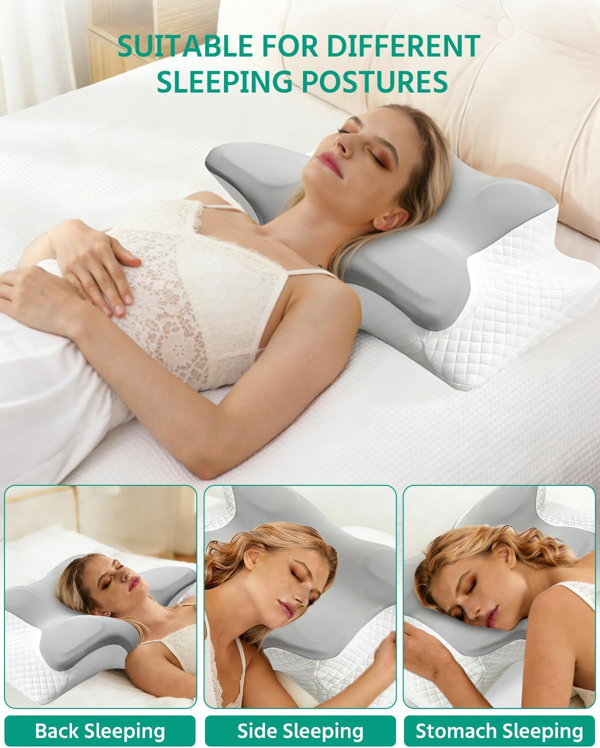 Adjustable Cervical Neck Pillow for Sleeping, Memory Foam Nuzzle Pillow for Back and Shoulder Pain Relief, Ergonomic Contour Side Sleeper Pillows for Neck Support with Armrest