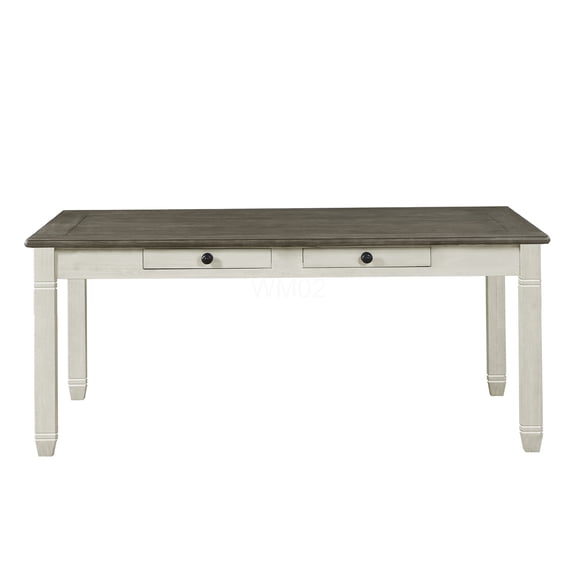 Antique White Dining Table with 6 Drawers, Farmhouse Storage Dining Room Table for Kitchen