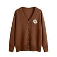 thumbnail image 2 of SYMOID Womens Brown Daisy Embroidered Cardigan - Soft Acrylic V-Neck, Button-Front Long Sleeve, S-XXXL for Casual Layering,Size 3XL, 2 of 5