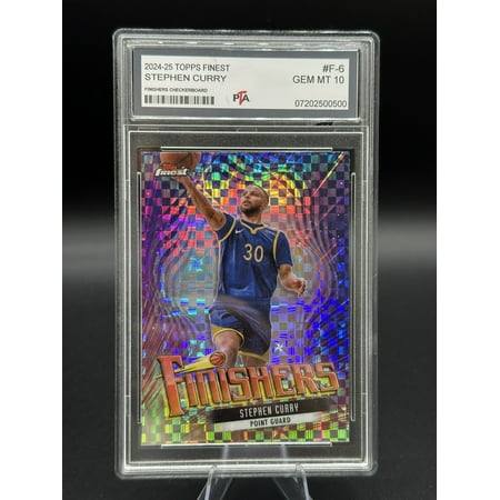 2024-25 TOPPS FINEST NBA BASKETBALL #F-6 STEPHEN CURRY VERY RARE FINISHERS CHECKERBOARD REFRACTOR PROFESSIONALLY GRADED GEM MINT PTA 10