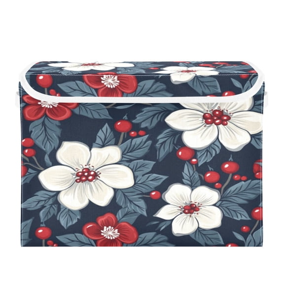 Storage Box With Lid 16.5x12.6x11.8In Foldable Stacked Household Storage Box Large White Flower