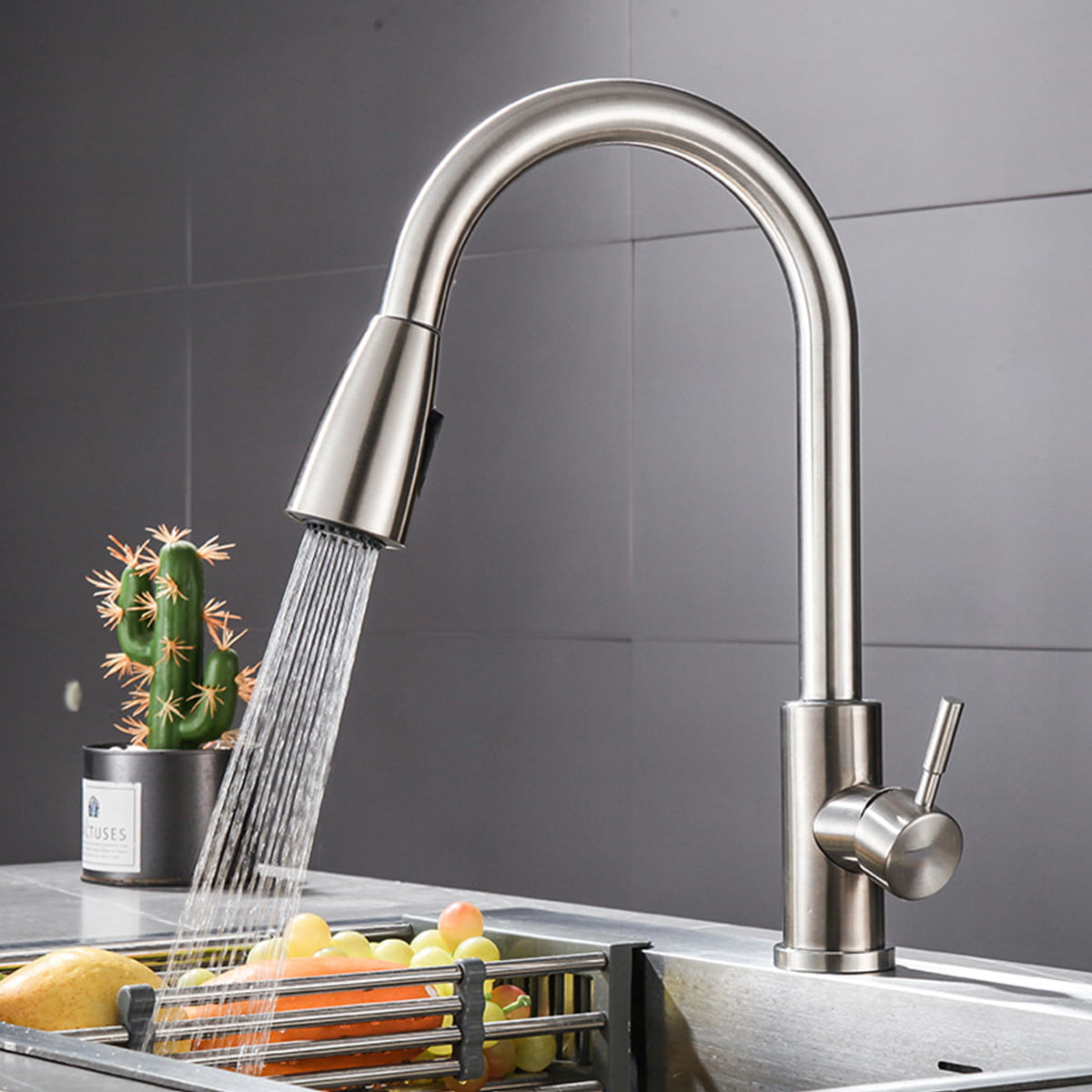 Details about   Single Handle High Arc Brushed Nickel Kitchen Sink Faucet w/ Pull Down Sprayer 