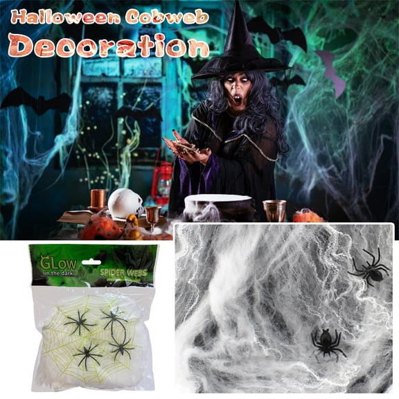NovaStitch Halloween Spider Web Decor Glow-in-the-Dark Spider Web Stretchable Cotton Spiderwebs Fake Spiders for Halloween Decorations Indoor Party Prop Spooky Scene Decoration