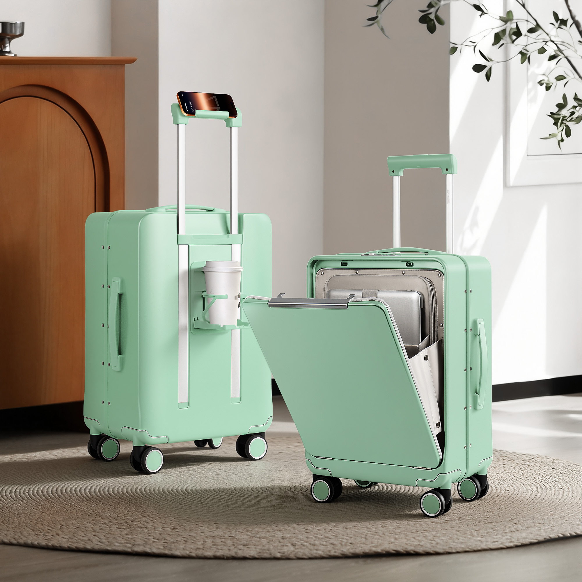 New York Xpress 20" Zipperless Carry-on Luggage, Hardside Aluminum Frame Suitcase with Spinner Wheels, TSA Approved, Light Green - LA266