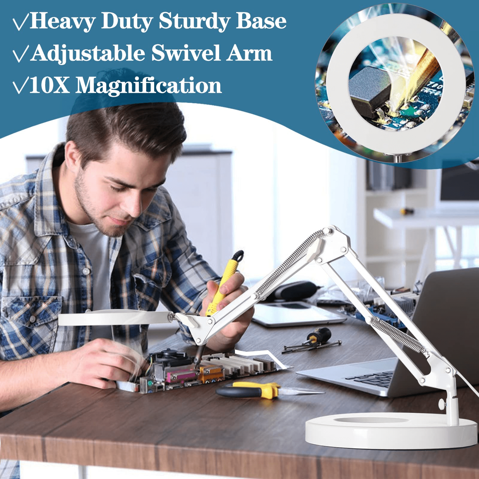 KIRKAS Magnifying Glass with Light and Stand, Real Glass 2-in-1 Desk Lamp & Clamp, 3 Color Modes Stepless Dimmable, LED Lighted Magnifier with Light for Hobby Reading Crafts Repair Close Works
