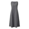 thumbnail image 4 of Summer Linen Dresses for Women Button V Neck Sleeveless Midi Dress Casual Cotton Gauze Shift Dress 2025 with Pockets, 4 of 5