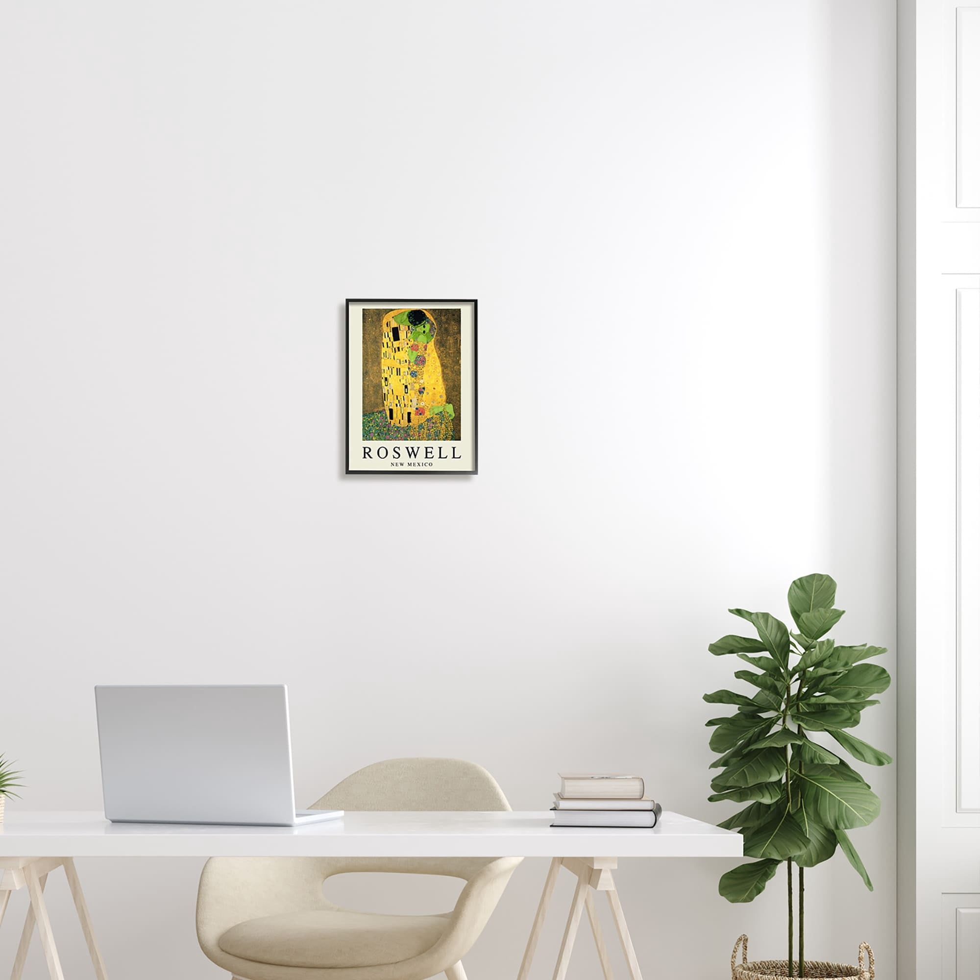 Stupell Industries Funny Roswell NM Alien Klimt Travel & Places Painting Gray Framed Art Print Wall Art