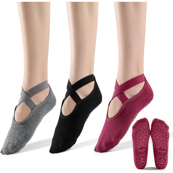 Boliang 3 Pairs Yoga Socks for Women Non-Slip Grips, Pilates, Barre, Pregnancy, Dance, Hospital Socks