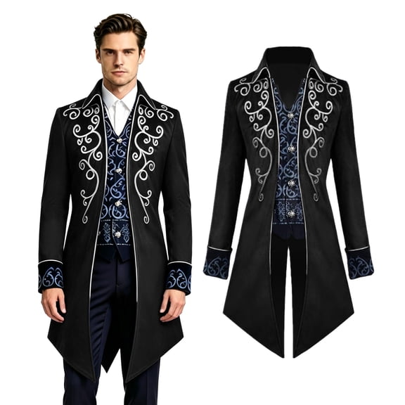 HNKMDK Men Medieval Steampunk Jacket Gothic Victorian Tailcoat Renaissance Frock Coat,Black(S)