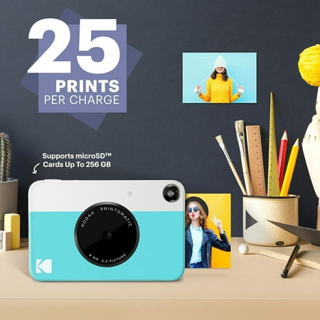 Kodak - Printomatic Instant Print Camera - Instant Digital Camera Prints on Zink 2x3" Photo Paper - Blue