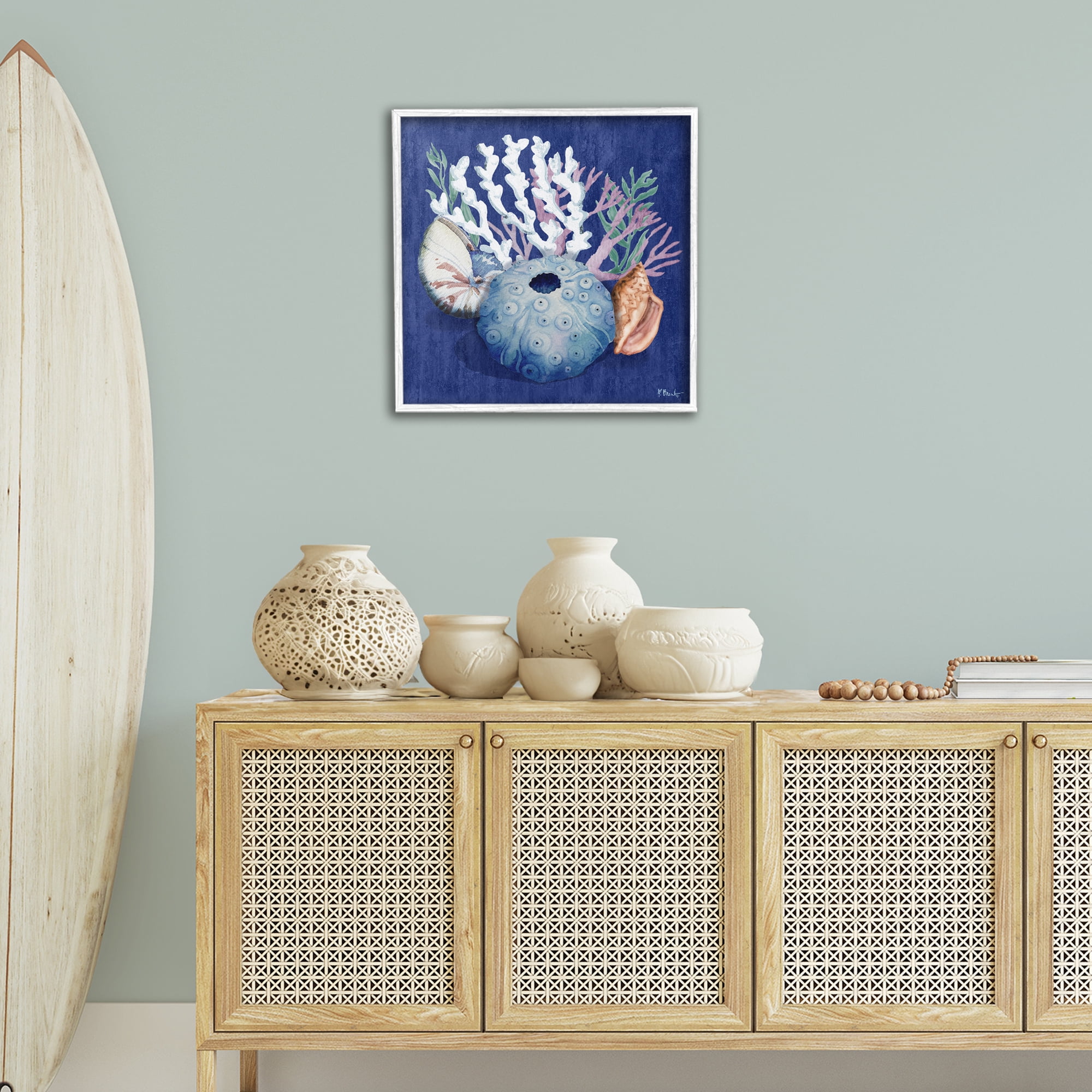 Stupell Industries Sea Urchin & Coral Coastal Painting White Framed Art Print Wall Art, 24 x 24