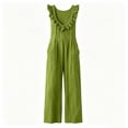 thumbnail image 5 of SAWOBUUN Women Sleeveless Ruffle Trim Wide Leg Jumpsuit Casual V Neck Cotton Loose Fit Overalls Summer Vacation Long Pants, 5 of 6