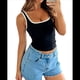 thumbnail image 2 of Camiseta de Tirantes Finos Ajustada con Cuello Cuadrado y Canalé de Verano para Mujer, Color Negro, Talla M, 2 of 10