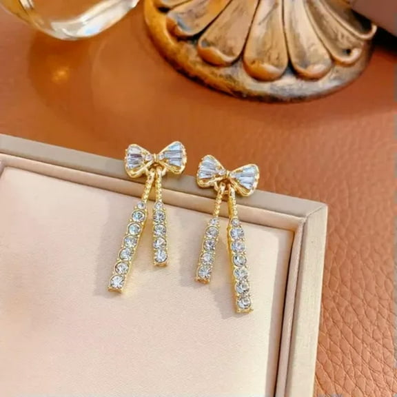 HOOUN Women Earrings Shinny Fashion Gift Trendy Sparkling Rhinestone Bow Tie Jewelry