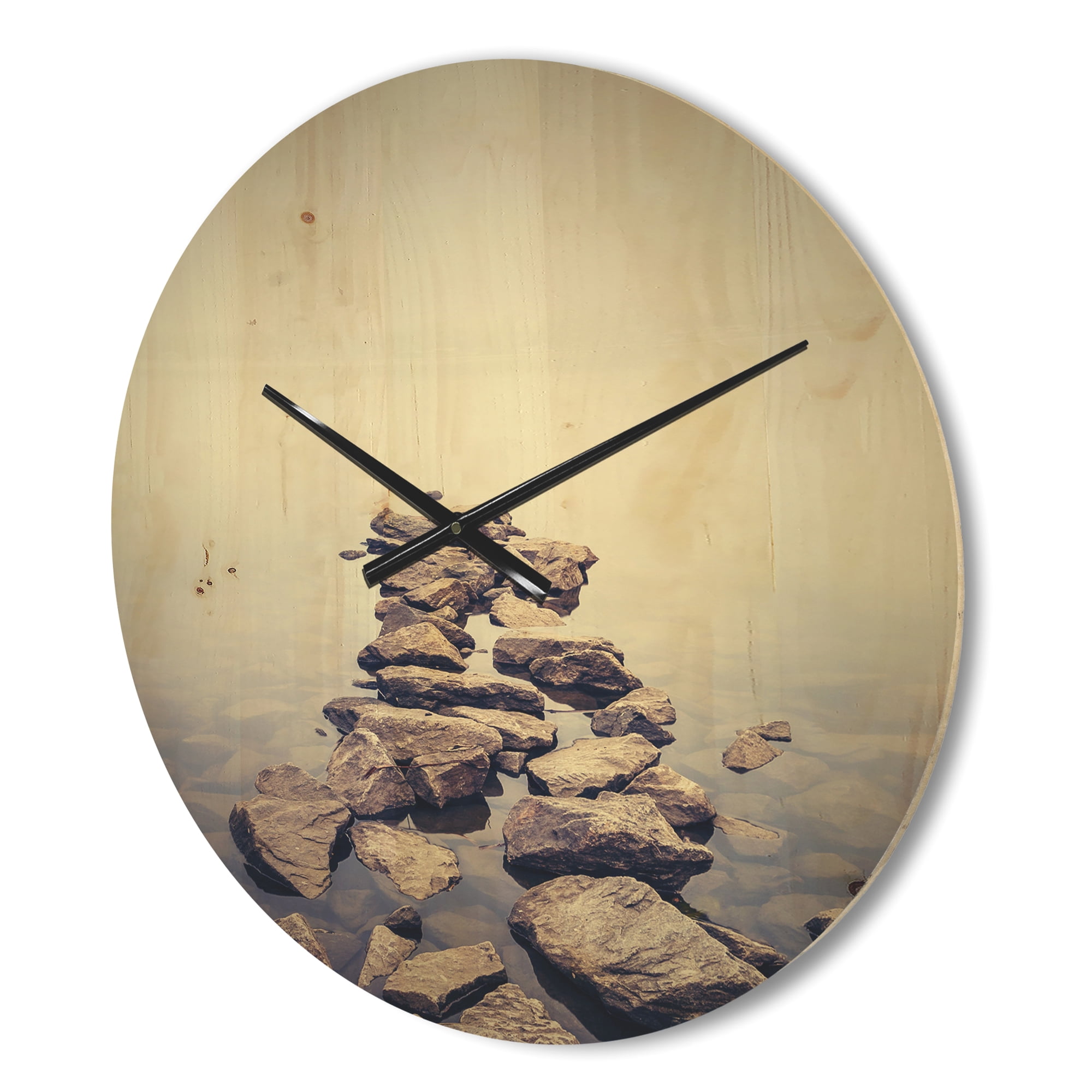 Designart 'Ukraine Minimalist Misty Lake landscape ' Modern Wood Wall Clock