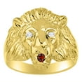 thumbnail image 1 of RYLOS Rings Gold Plated Silver Lion Head Ring Diamonds in Eyes & Gemstone Mouth Fun Designer Rings Garnet Jewelry Size 9, 1 of 7