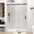 thumbnail image 3 of KPUY 55" - 60" x 76" Frameless Sliding Shower Door with 1/4" SGCC Tempered Glass 6mm, Explosion-Proof Film, Nano Coating, Anti-Crash door, Matte Black, 3 of 9