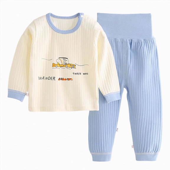felwors Boys Pajamas Set Long Sleeve Sleepwear 2 Piece Pajama Set for Big Boys (Blue,2-3 Years)