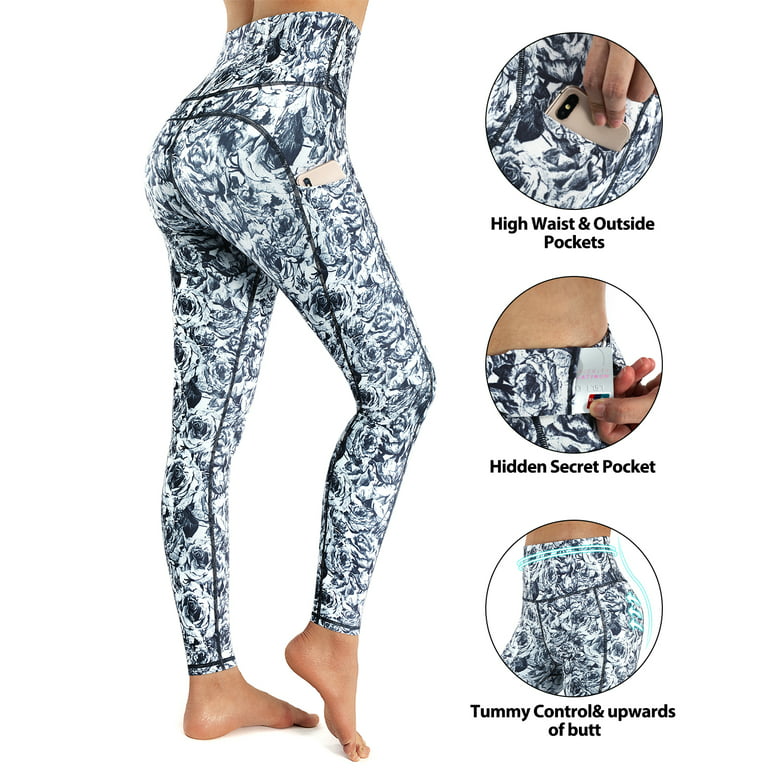 Eodora Womens High Waist Yoga Pants with Pockets Workout Running Leggings  Rose L 