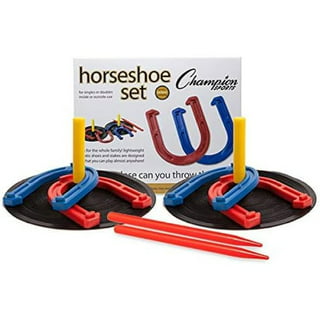  RayChee Horseshoes Outside Game, Horse Shoes Game Kit w/4  Steel Horseshoes, 2 Stakes & Carrying Bag for Kids Adults,Traditional Outdoor  Horseshoe Set Lawn Game for Backyard Beach Camping, Black/Silver 