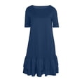 thumbnail image 5 of Women's Casual Short Sleeve T-Shirt Dress, Round Neck Loose Fit Solid Color with Ruffle Hem, Lightweight Summer Mini Dress for Vacation & Daily Wear, 5 of 7