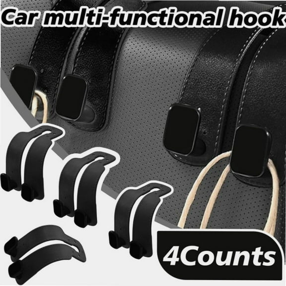 4 Counts Car Seat Back Storage Hook, Car Hooks for Headrest Car Headrest Hooks Purse Hanger for Purses and Bags Double Headrest Hooks Purse Holder Mobile Phone Holder Car Hanger Storage