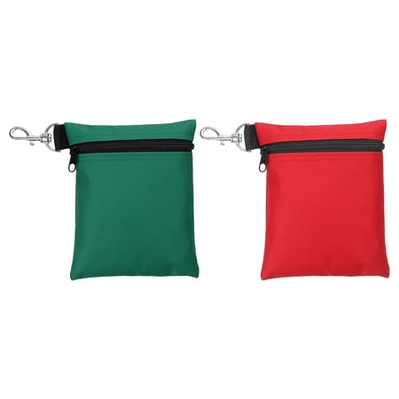 Uxcell Zipper Golf Tee Pouch 6.7 x 5.5 Inch Valuables Golf Tee Bag Accessories with Clip Dark Green/Red 2 Pack