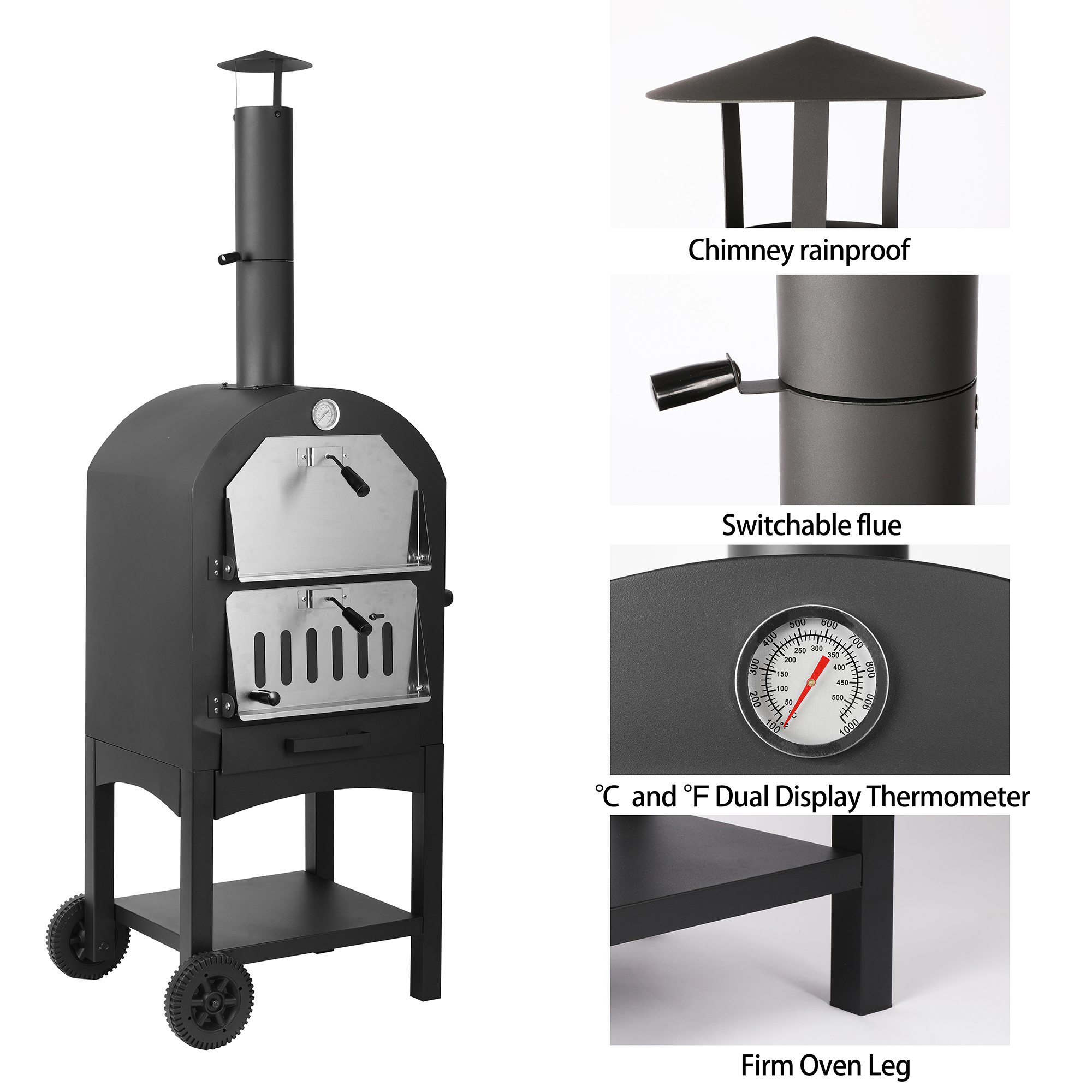 Tolead Outdoor Wood Burning Pizza Oven with Waterproof Cover, Black - image 2 of 11