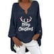 thumbnail image 1 of Tops Para Mujer Tops Con Estampado Navideño Manga Larga Hombro Algodón Lino Cuello en V Blusa Túnica Suelta Odeerbi  ODB183891, 1 of 5