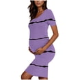 thumbnail image 6 of Zwiiyzr 2025 Women's Maternity Dress Striped Slim Short Sleeve Tank Dresses Scoop Neck Pregnancy Bodycon Dress for Casual Wear Purple, 6 of 7