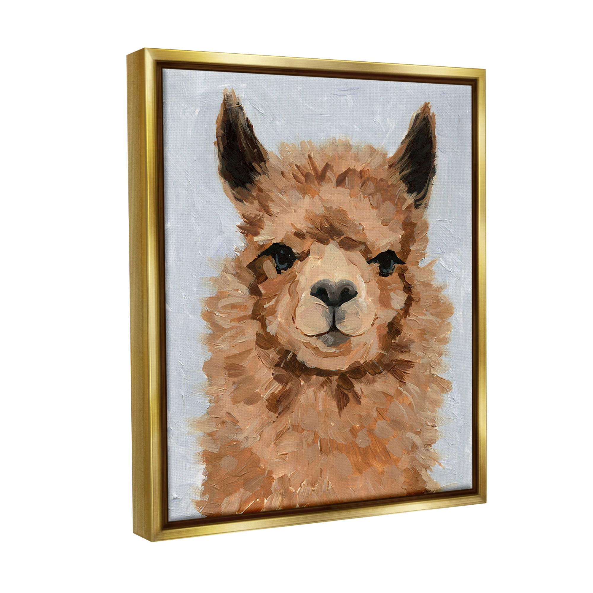 Stupell Industries Fuzzy Llama Painting Animals & Insects Painting Gold Floater Framed Canvas Art Print Wall Art, 17 x 21