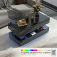 thumbnail image 4 of Modern 2-Tier High-gloss Surface LED Coffee Table, with 16 Color Options and 4 Lighting Modes, Stylish Glass Top Design, with Anti-Scratch Feet & Silent Slide Storage, Black, 4 of 8