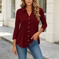 thumbnail image 2 of Ziynglg Shirts for Women Collared 3/4 Length Sleeve Tops Button Down Open Front Dressy Tops Summer Work Office Tops, 2 of 6