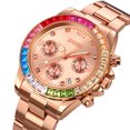 thumbnail image 2 of Women Colorful Diamond Watches Chronograph Rotatable Bezel Mineral Glass Luminous Watch Stainless Steel Waterproof Date Analog Quartz Watch Fashion Business Dress Wristwatch, 2 of 8