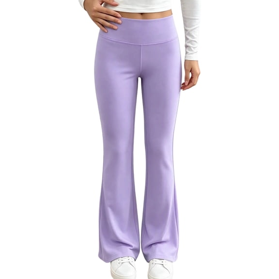BXJX Girls Yoga Leggings 10-12, Sports High Stretch Elastic Waist Slim Flare Pants Purple